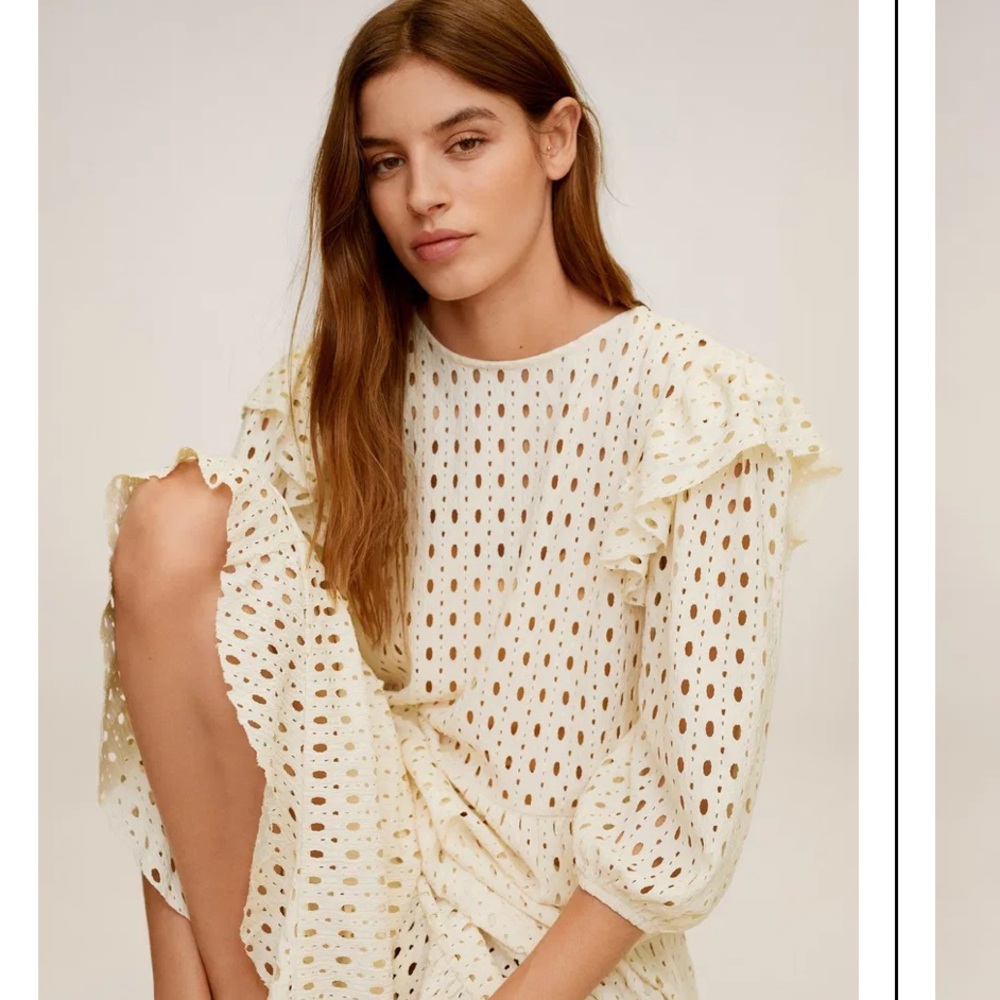 Mango Ruffled Open-Work Dress NWT - Picture 3 of 10